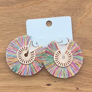 Fringe Thread Tassel Hoop Earrings Multi Color